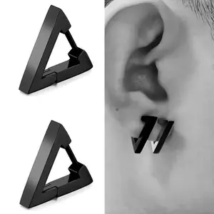 2pcs Stainless Steel Triangle Stud Earrings - Casual Style, Non-Magnetic, Geometric Design for Men & Women