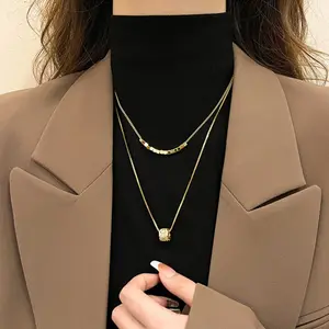 Layered CZ Necklace for Women Minimalist Gold/Silver Choker 2026 New Trendy Sweater Chain Jewelry with Sparkling Cubic Zirconia Inlay Adjustable Chain Length 15.75" + 1.97" Extender