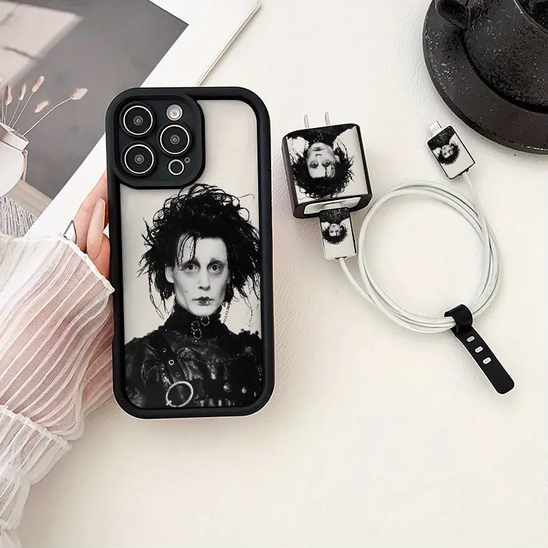 Edward Scissor Hands iPhone Case Set, Includes Charger Cover & Cable Protector, Anti-Drop Tpu Shell for iPhone Models 6-16 Pro Max