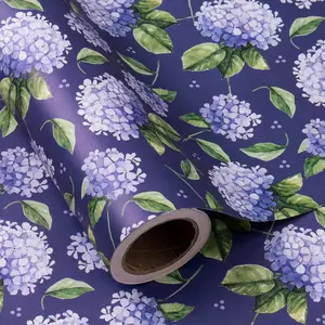 Hydrangea Gift Wrap Paper Roll, Elegant Blue Print, Ideal for Weddings, Bridesmaid Shower, Mother's Day, DIY Craft Decor, 43.2cm X 500cm
