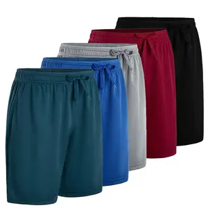 5 Piece Men's Quick-Dry Shorts Multipack, 5 Pack 100% Polyester Athletic Gym Shorts with Pockets, Moisture Wicking Breathable Bulk Set, Casual Running Training Workout Fitness Outfit, Everyday Activewear Unisex