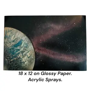 Earth Spray Art 18 x 12 on Glossy Paper Acrylic Sprays Vibrant Planetary Scene for Home Decor