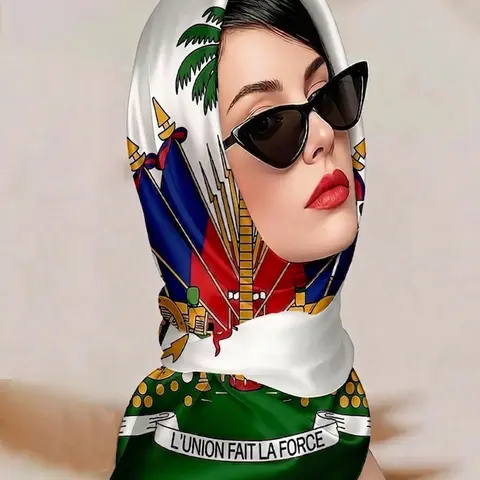 A versatile scarf for hair, detailed Haiti flag-inspired design with stripes and palm tree, multi-use for hair styling, perfect for Haitian cultural gifting