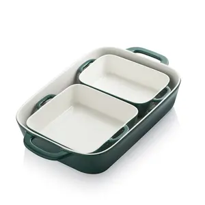 Sweejar Ceramic Bakeware Set, Rectangular Baking Dish for Cooking, Kitchen, Cake Dinner, Banquet and Daily Use, 12.8 x 8.9 Inches porcelain Baking Pans (Jade)