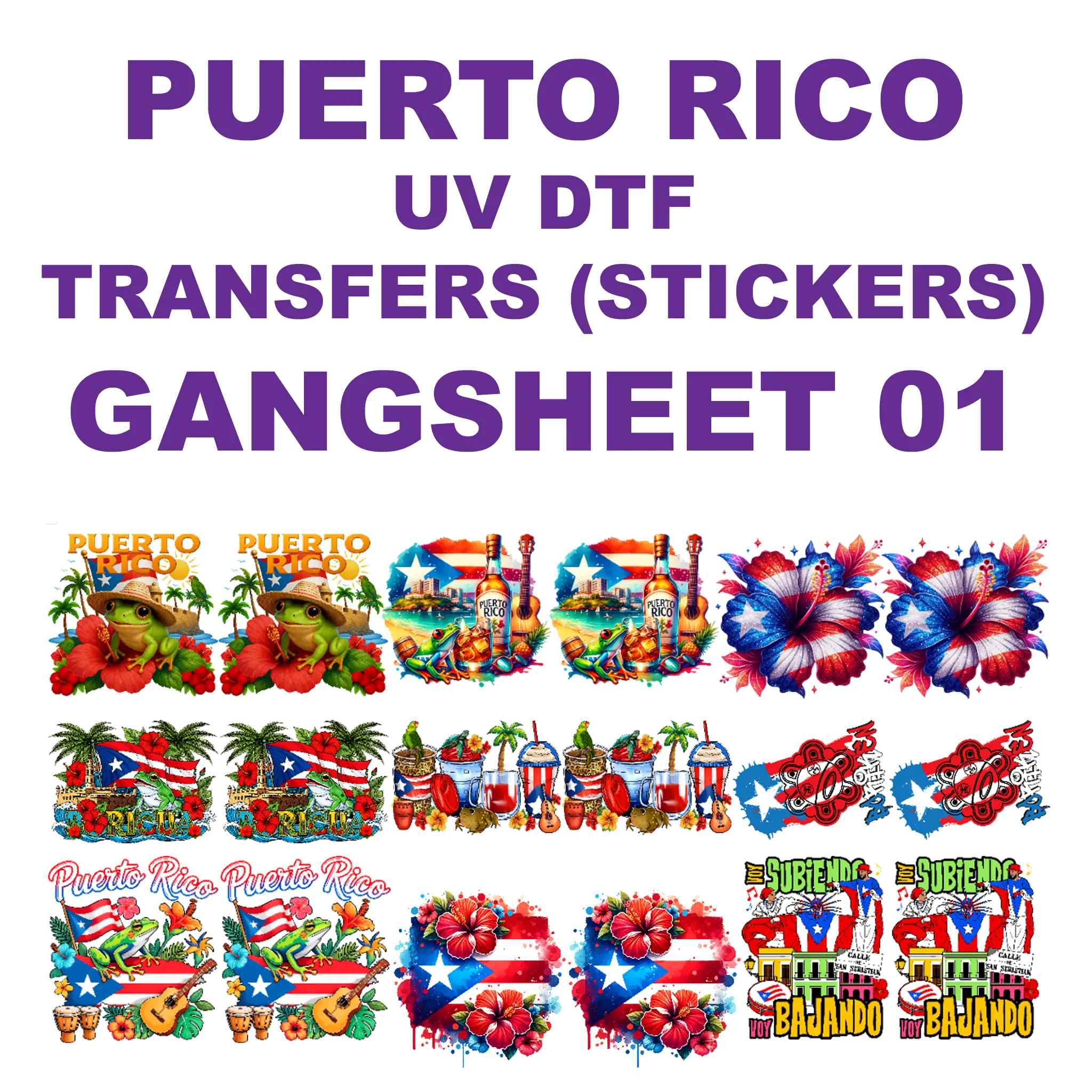 Puerto Rico UV DTF Transfers (Stickers) - Ready to Apply | Peel & Stick, Full Color (18 Designs Bundle)