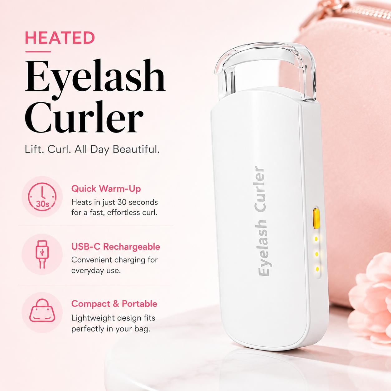 Thermal Eyelash Curler - USB Rechargeable with Thermo - sensitive Silicone Pad Fast Curling , Small Lifting Curler for Eyelashes - for Women Girls , Home , Travel , Curly and Stylized Precision Pad Eyelash Curler