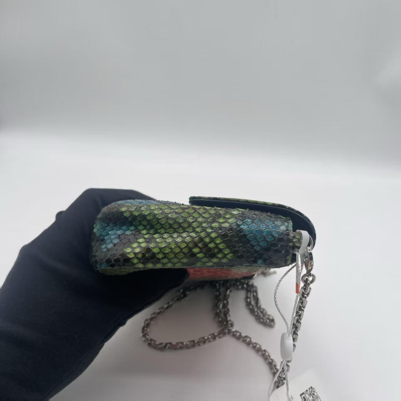 Pre-owned Dior Green, Pink, Blue Hand Painted Python Crossbody Bag|20171569