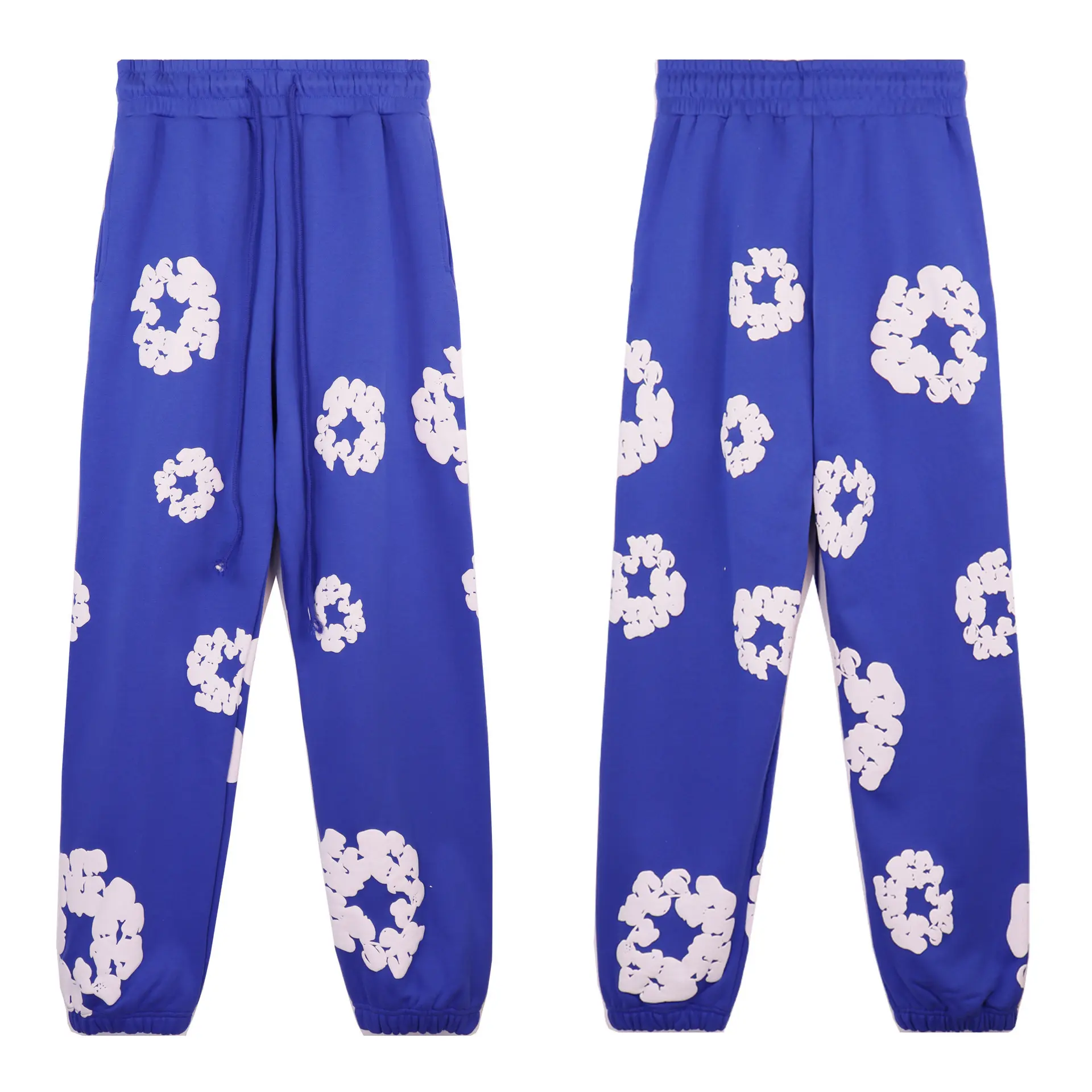 Royal blue pants (white floral wreath)
