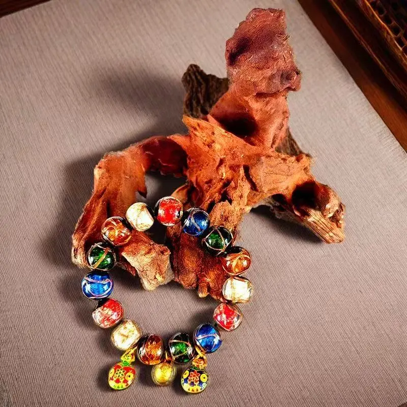 Ethnic-Inspired Gold-Toned Sparkly Stylish Fengshui Ornament Bracelet - Fragrant Ash, Multicolor Glaze, "Swallowing Gold" Design, Wealth-Attracting Home Decor with Blessing-Bringing, Fortune-Safeguarding, Energy-Gathering Benefits, Gold-Toned Fengshui Orn