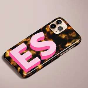 Personalized Tortoise Shell Phone Case with Pink Monogram - Brown Tortoise Design iPhone 14, 13, 12, Pro Max