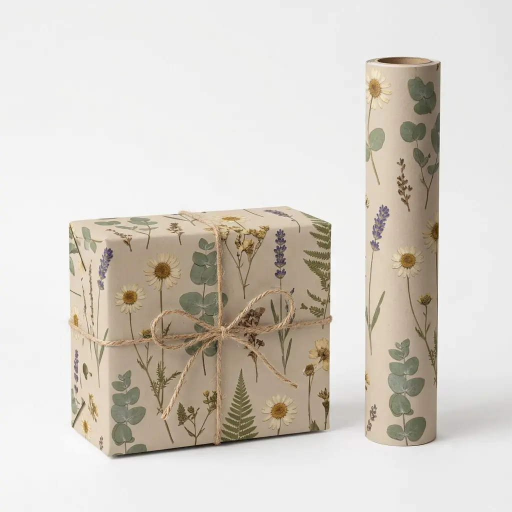 Elegant Floral Gift Wrap Set with Natural Twine for Stylish Packaging and Gift Wrapping