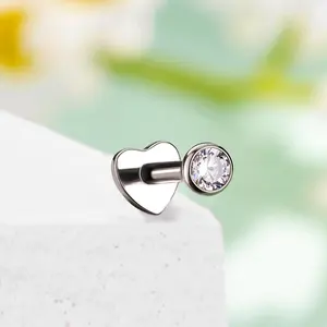 Oufer 16G Threadless Push Pin Star Heart Flat Back Bezel CZ Cartilage Nose Lip Stud Earring