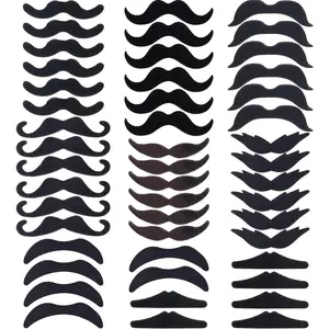 48 Pcs Self-Adhesive Artificial Fiber Fake Mustache Stickers, Bulk Novelty Costume Face Accessories for Christmas, Mexican Fiesta Party Favors (French, Pirate, Detective Styles)