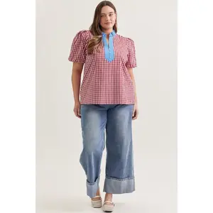 Entro Red Gingham Puff Sleeve Top
