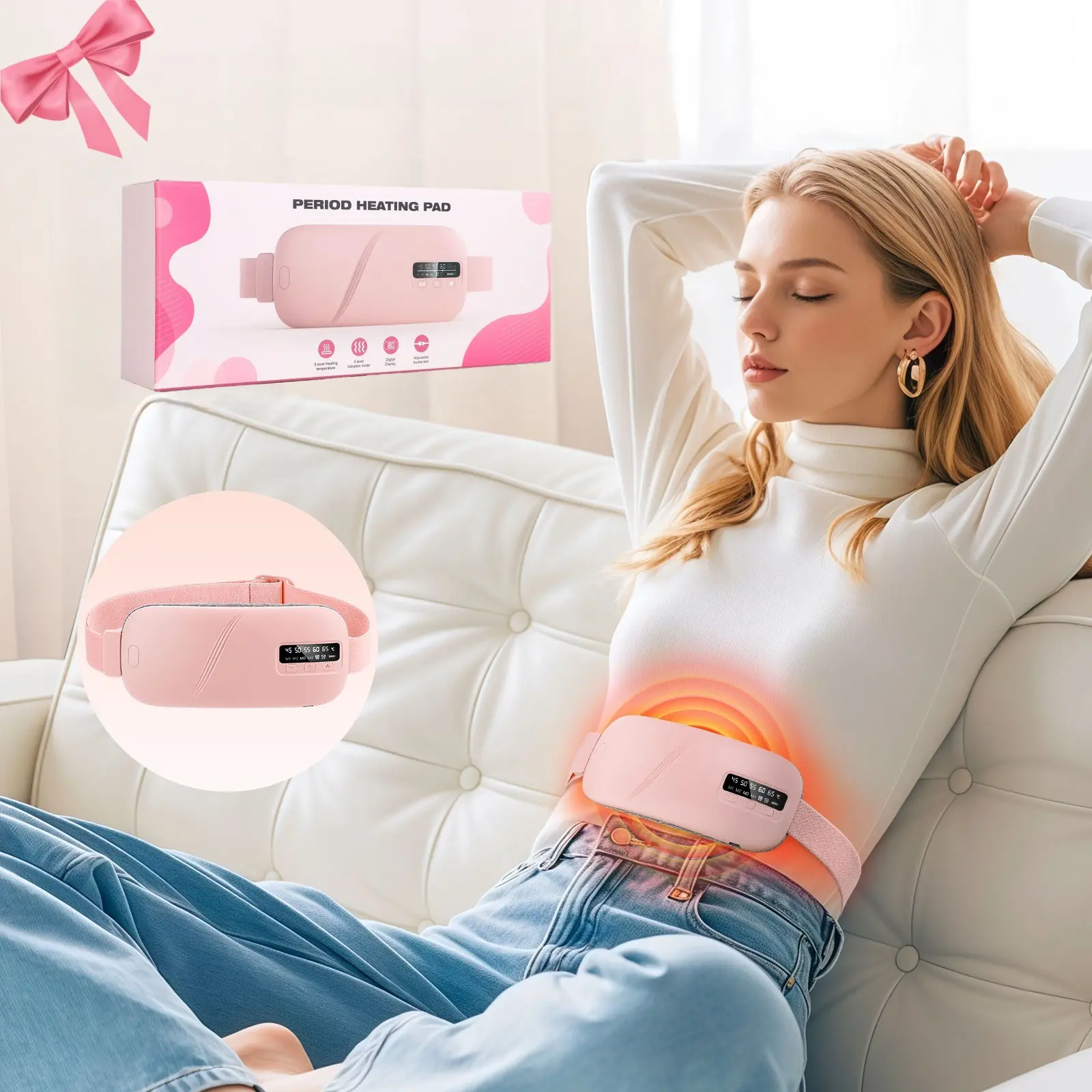 1 Electric Warm Belt for Women, Instant Relief from Period Cramps: Rechargeable Heating Belt for Women, Portable & Hands-Free，Comfort Gift for Women，Cramp Relief at Home/Office, Heating Pad