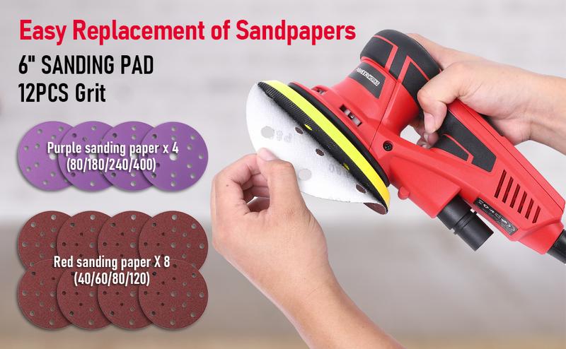 GARVEE Electric Random Orbital Sander,GARVEE Brushless Motor,Powerful 350W & Low Vibration Palm Sander,10000 RPM Variable Speed,6-Inch For Woodworking, Polishing,Carpentry