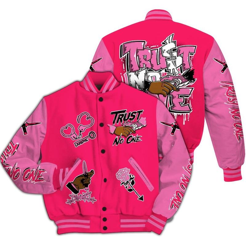 Dunkare Air VaporMax Plus Triple Pink Varsity Jacket, Trust No One Drip All Over Print Letterman Jackets, Gift for men, Gift for him, Gift your boyfriend
