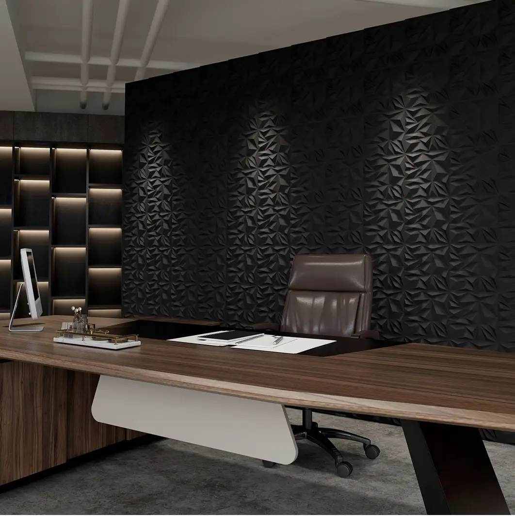 33pcs PVC Laminated Sheets 11.8x11.8 Each Piece Total Cover 32 Sq Ft Black Diamond Cut Design for Wall Home Decor