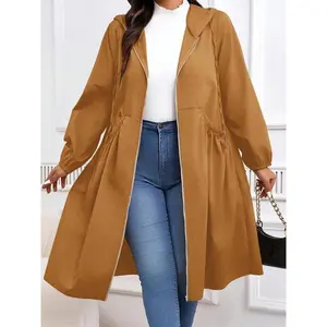 ��Plus Size�� Solid Color Longline Coat, Casual Open Front Outerwear for Fall & Winter, Women's Clothes for Daily Wear, Jackets