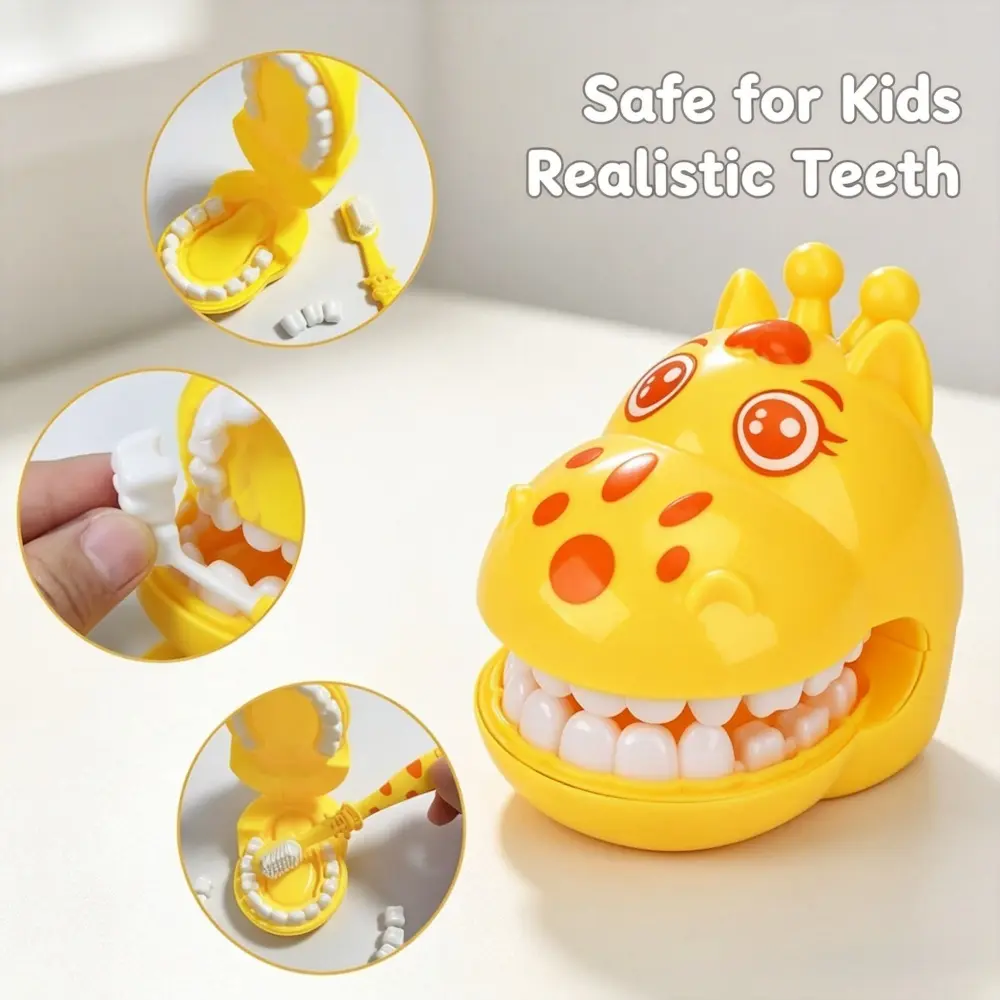 Cartoon Giraffe Dental Teaching Toy, Detachable Teeth Model with Toothbrush, Oral Hygiene Learning Toy, Help Build Kids Tooth Brushing Habit, Early Educational Pretend Play Set
