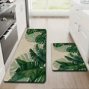 2pcs/3pcs High-End Printed Durable Door Mats, Tropical Plant Theme, Natural Texture, Suitable for Living Room, Bedroom, Bathroom, Kitchen, Study Room