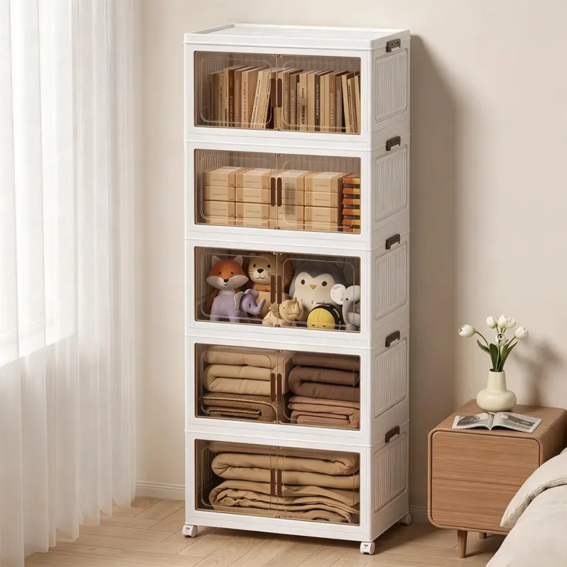 XXL Collapsible Mobile Plastic Storage Cabinet with Wheels - 18.9in/48cm, 2-5 Layers, Multi-Shelf Organizer Utility Cart for Home Kitchen, Storage Organization Viral Amazon Find TikTok Must-Have