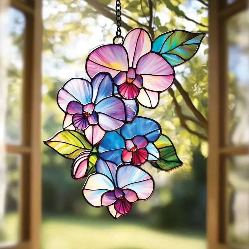 Orchid Flower Acrylic, Window Hanging, Perfect Orchid Lover Gift for Yard, Kitchen, or Mother's Day