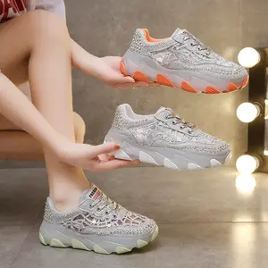 Dad shoes 2026 new summer women's mesh shoes, thin mesh with hollow design and rhinestones, sporty, fashionable, casual, versatile sandals