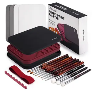 Wet Pallet for Painting Miniatures - Golden Maple 2 in 1 Dry and Wet Palette with Lid, Including 11 Miniature Paint Brushes,100PCS Palette Paper, 4PCS Sponges, Paint Brushes Holders