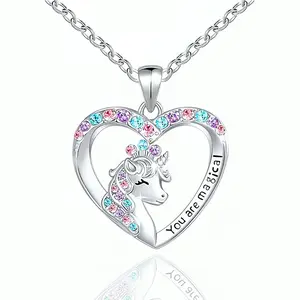 Magical Love & Luck Unicorn Necklace for Girls – Crystal Heart Pendant with Meaningful Blessing, Teen Girls Jewelry Gift for Daughter Granddaughter Birthday Christmas