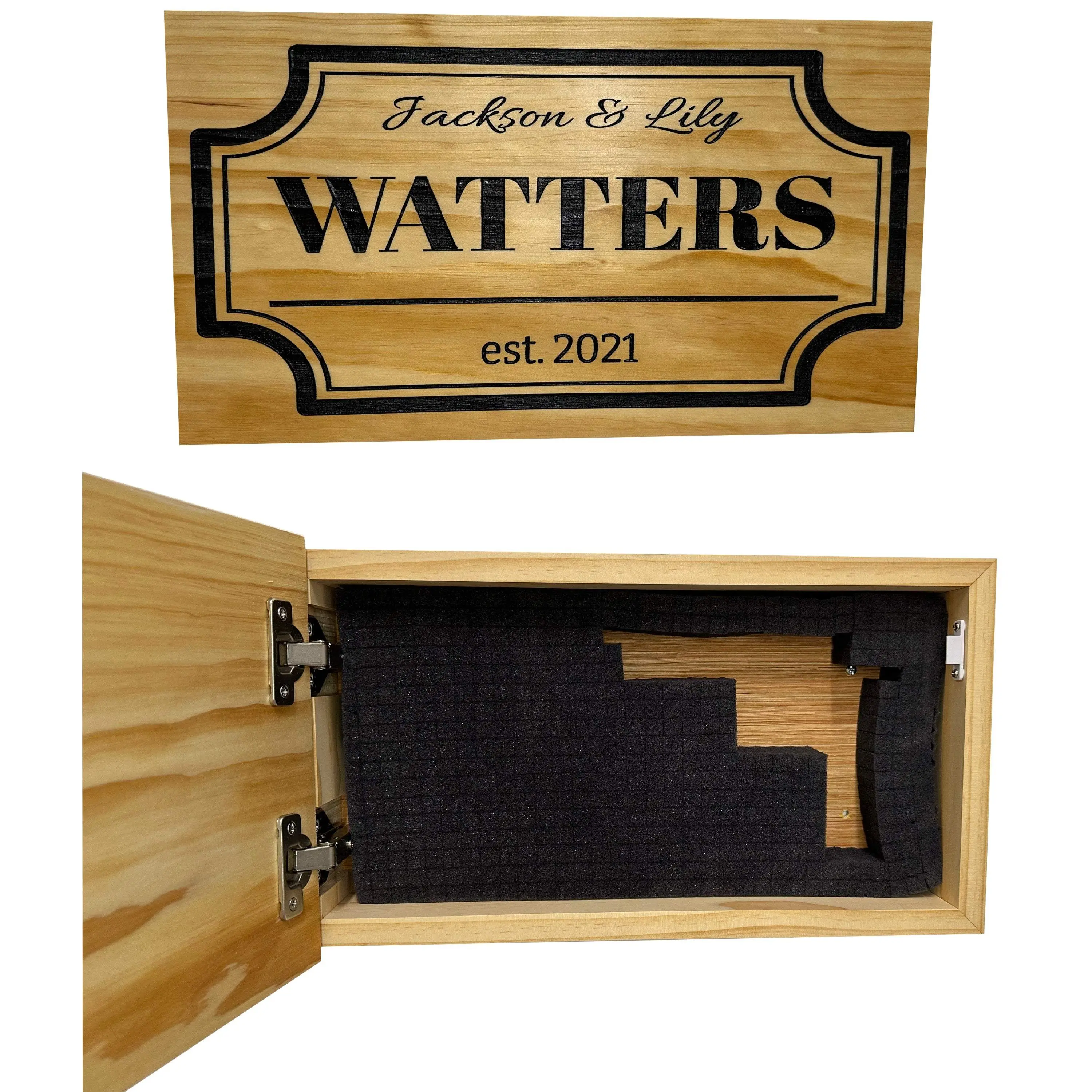 Personalized Hidden Storage Shelf with Magnetic Lock, Customizable Foam Insert, Customizable Design, Family Name Established Date Organiser Boxes