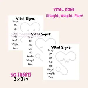 Vital Signs (Height,Weight,Pain) Memo Pads Notepad 50 sheets 3x3 in For Student & Nurse - Buy 2 Get 1 Scrunchie for FREE craft