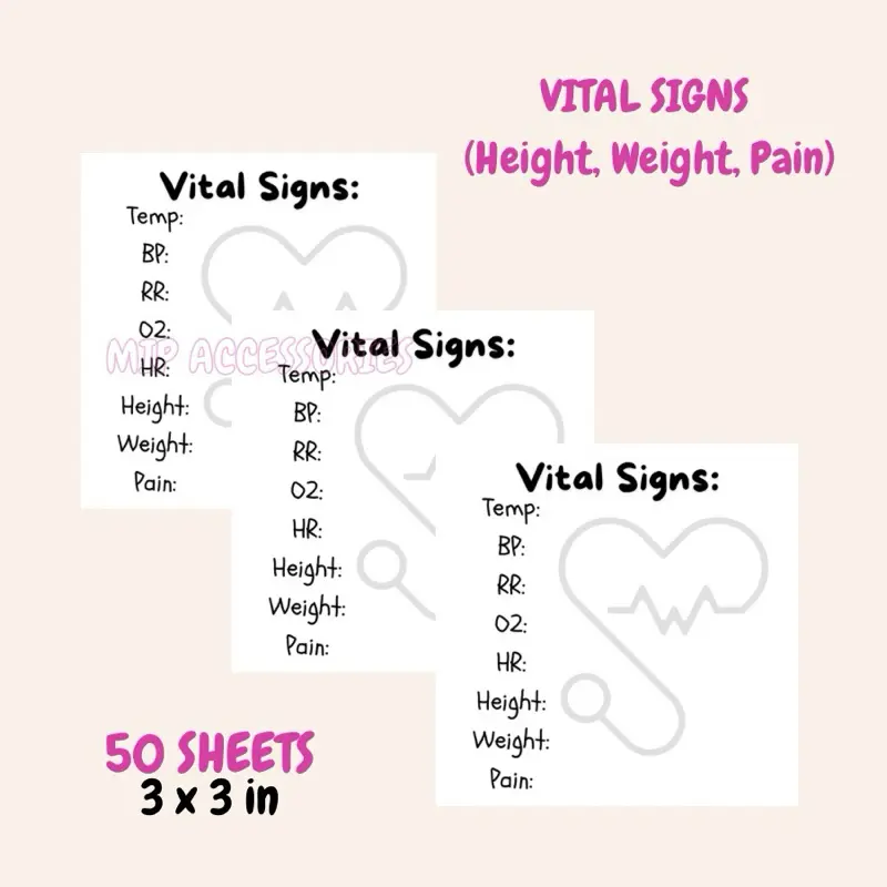 Vital Signs (Height,Weight,Pain) Memo Pads Notepad 50 sheets 3x3 in For Student & Nurse - Buy 2 Get 1 Scrunchie for FREE craft