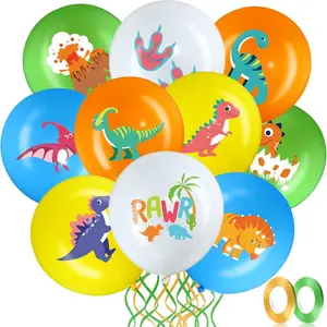 Dinosaur Party Balloons 40 Pack 12 Inch Jungle Themed Decorations with Ribbon Birthday Supplies