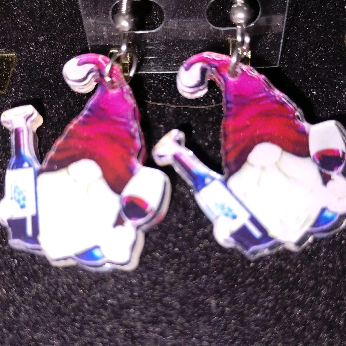 Gnome Dangling Hook Earrings with Wine Accents for Women