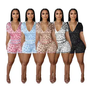 Two-Piece Set Women Y2k Fashion Leopard Print Lounge Wear Zip Crop Tracksuits for Women Outfit 2025 Summer Cheetah Two Piece Biker Booty Shorts Sets Clothes Womenswear Casual Check