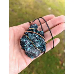 Holographic Resin Geode Necklace Copper Wire Wrap Necklace Hippie Necklace Unique Jewelry Gifts for Her Crystal Necklace Geode Druzy Pendant