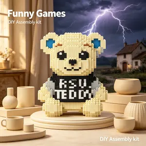 Custom Teddy Block Statue, Building Block Toy, Trendy Decorative Piece, Includes Hammer and Manual, DIY Craft, Holiday Gift