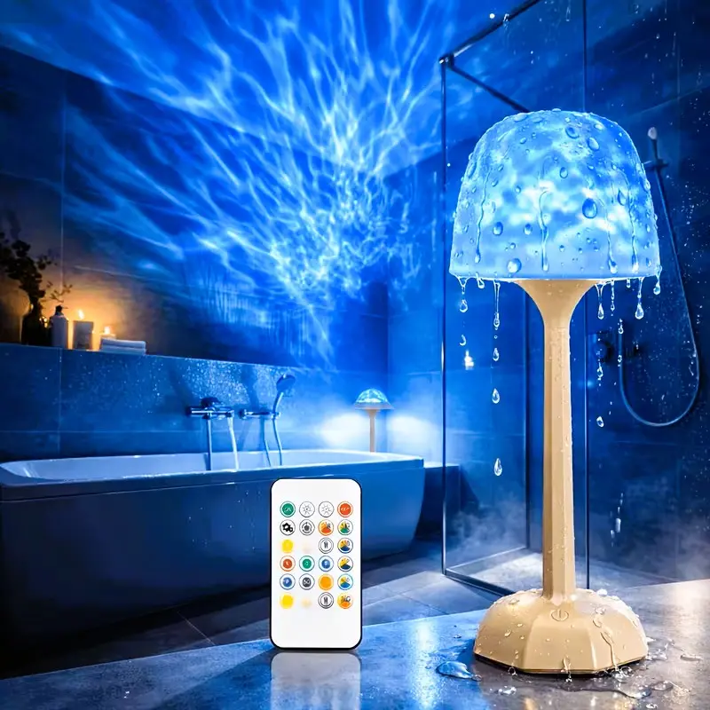 Ocean Wave LED Lamp - Waterproof Shower & Colored LED Lights Table Lamp, 16-Color RGB Ambient Light, USB Eco-Friendly Charging, Wireless Remote Dimmable Touch Control, Up & Down Lighting, Convenient & Eco-Friendly for Bedroom Home Settings Enhancement Led