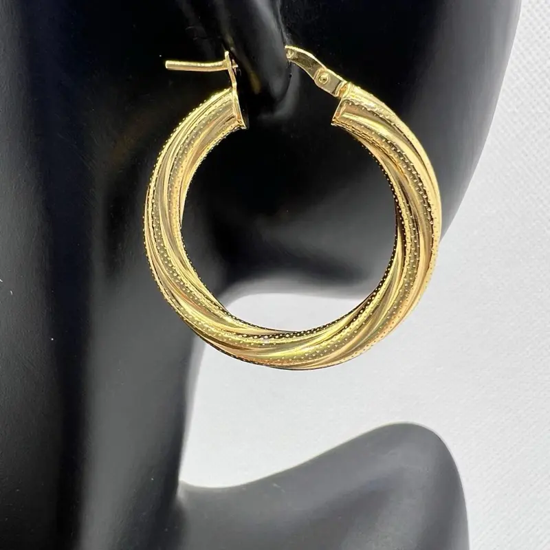 925 Sterling Silver Gold-Plated Unisex Crafted Twisted-Textured Hoop Earrings - 1 Pair, Multi-Intertwined Strands, Polished Finish, for Female Adults, Any Occasion