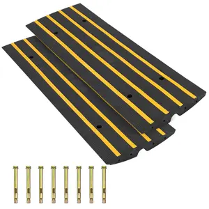 Heavy Duty Rubber Curb Ramp for Driveway, Garage, Loading Dock – 48" x 16" Low Profile, Non-Slip, Built-in Cable & Drainage, 22,000 lbs Capacity, Ideal for Cars, Trucks, Trailers, Motorcycles, Wheelchairs