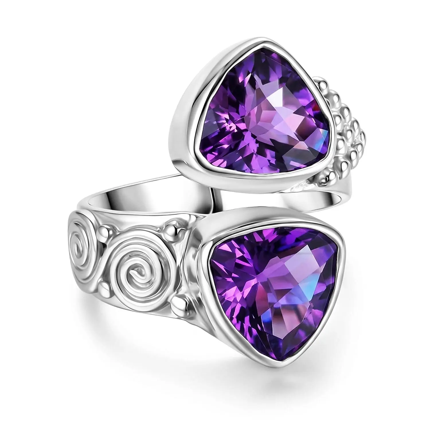 D''Joy Sajen Silver African Amethyst Bypass Ring in Sterling Silver (Size 10.0) 5.70 ctw