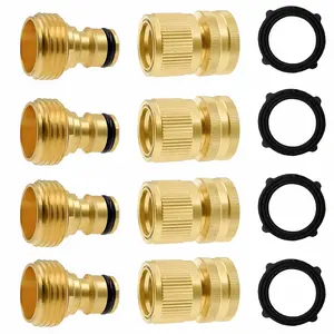 Garden Hose Quick Connector, Solid Brass 3/4 Inch GHT Thread Garden Quick Connect Kit, Male and Female No-Leak Water Hose Fittings