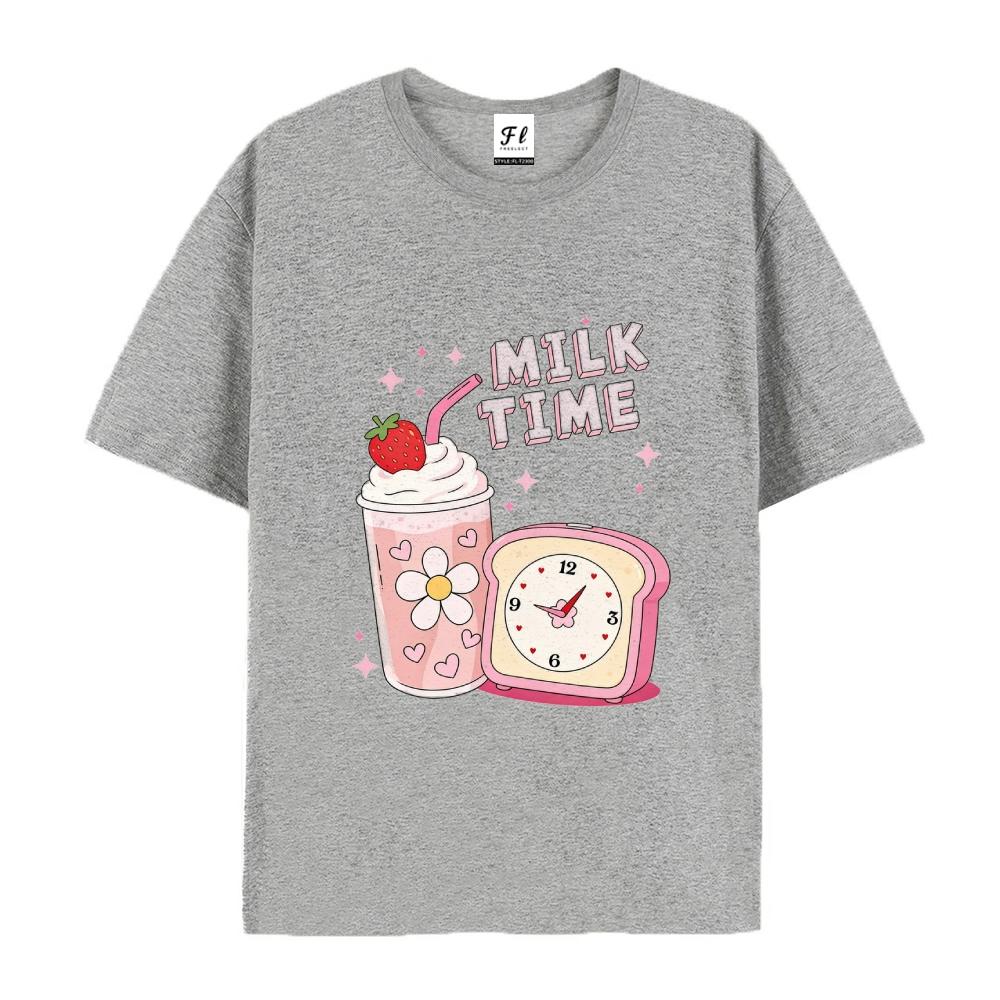 Milk Time Cute Strawberry Milkshake Retro Kawaii Graphic T-Shirt for Men & Women  Top