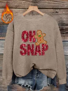 Women's casual and fashionable crew neck faux sweater top, women's crew neck faux sweater top, Christmas gingerbread man print comfortable crew neck faux sweater top