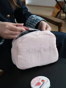 Large Capacity Letter Embroidered Makeup Bag, Travel Zipper Washbag, Oversized Storage Inner Pouch, Super Spacious Cosmetic Bag