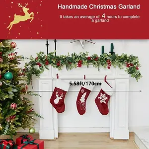 Artificial Christmas Garland - Realistic Pine & Cypress with Eucalyptus Leaves and Red Berries, Perfect for Indoor/Outdoor Holiday Decor, Christmas Decor