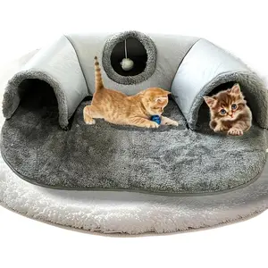 Cat Bed with Tunnel - Cat Beds for Indoor Cats 3-Way Ports , Soft Cave, Large Tunnel, Detachable Rug, Non-Slip Bottom Carpet for Kitten Ferrets Small Animals Rabbits & Hamsters，Lightweight Removable