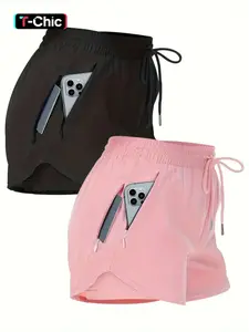 Women's Solid Color Pocket Zipper Side Fitted Shorts, Casual Comfy Breathable Activewear Athletic Sportswear Shorts for Yoga Gym Workout Running, Ladies Summer Bottoms
