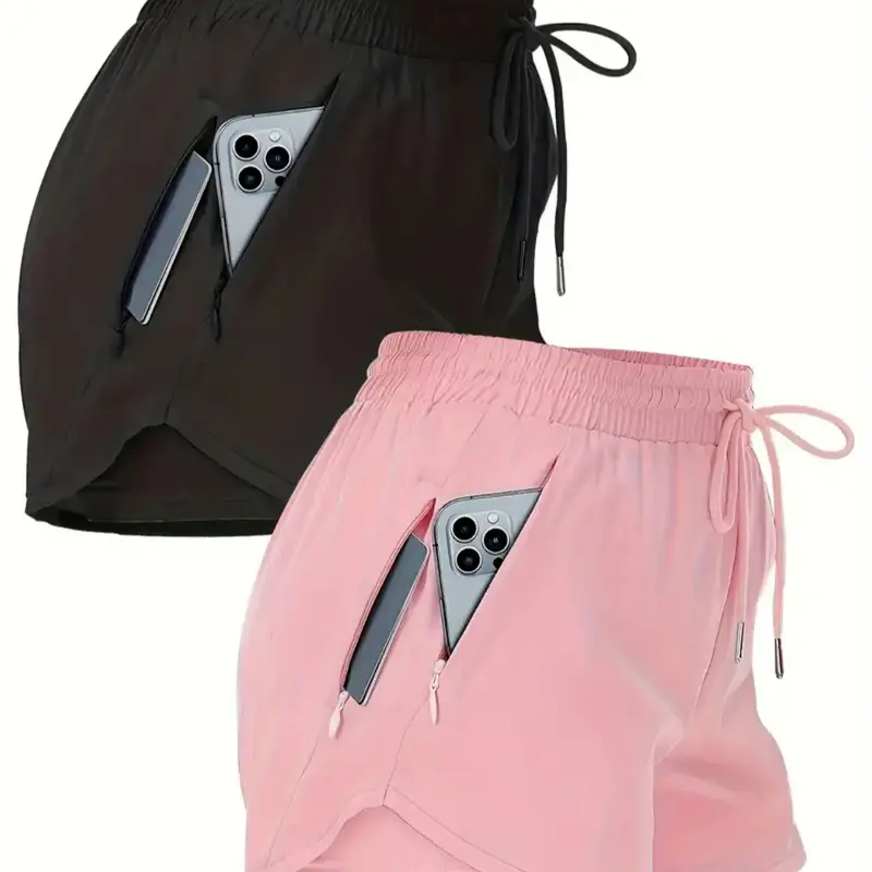 Women's Basic Solid Color Pocket Zipper Side Fitted Athleisure Casual Shorts, Casual Comfy Breathable Activewear Athletic Sportswear Shorts for Yoga Gym Workout Running, Ladies Summer Bottoms, Zippered Pocket Shorts